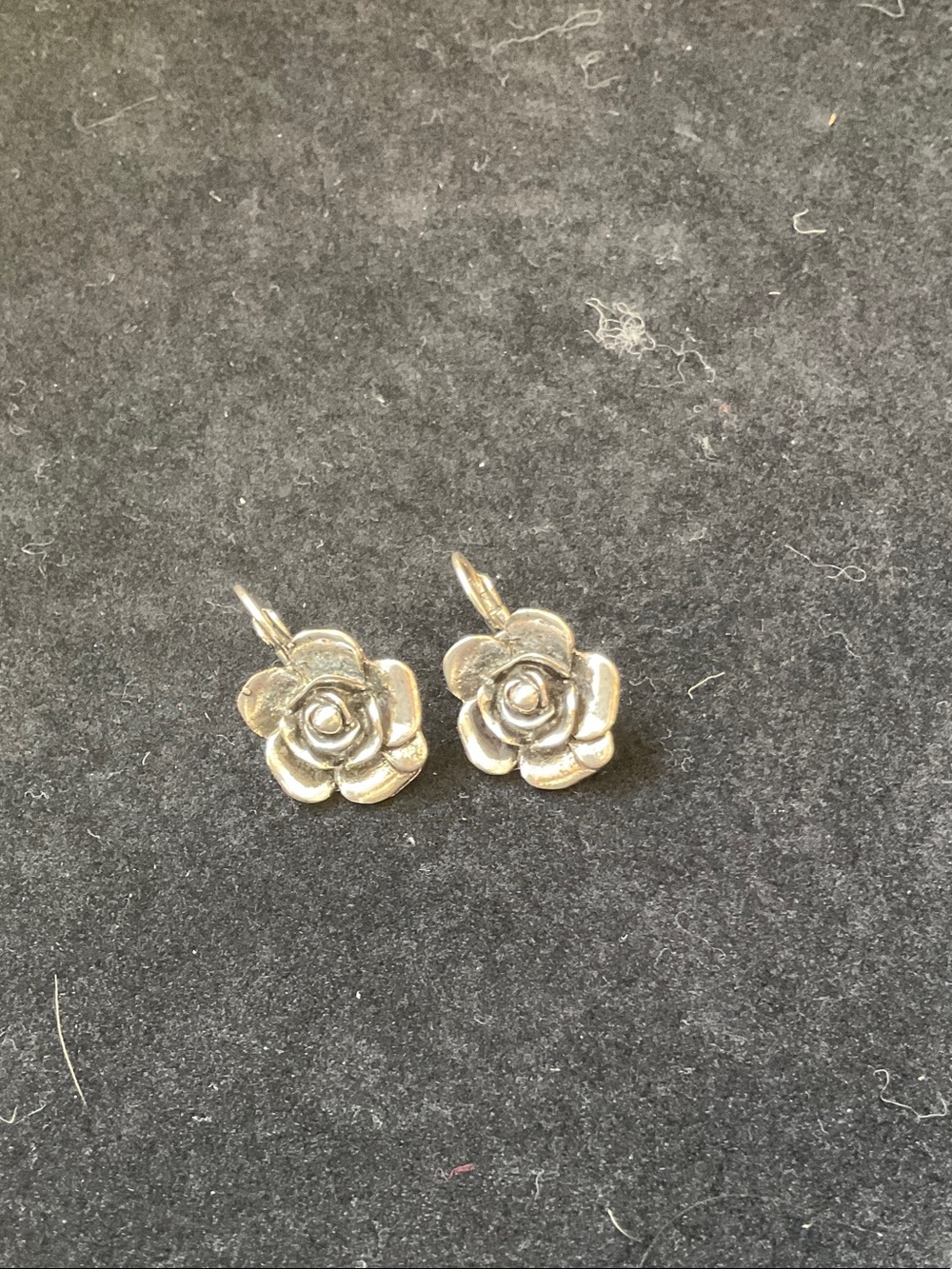 Silver Tone Rose Drop Earrings